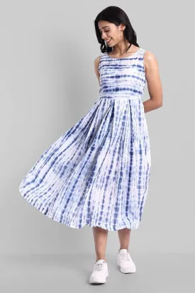 Shibori Print Sleeveless Pleated Dress