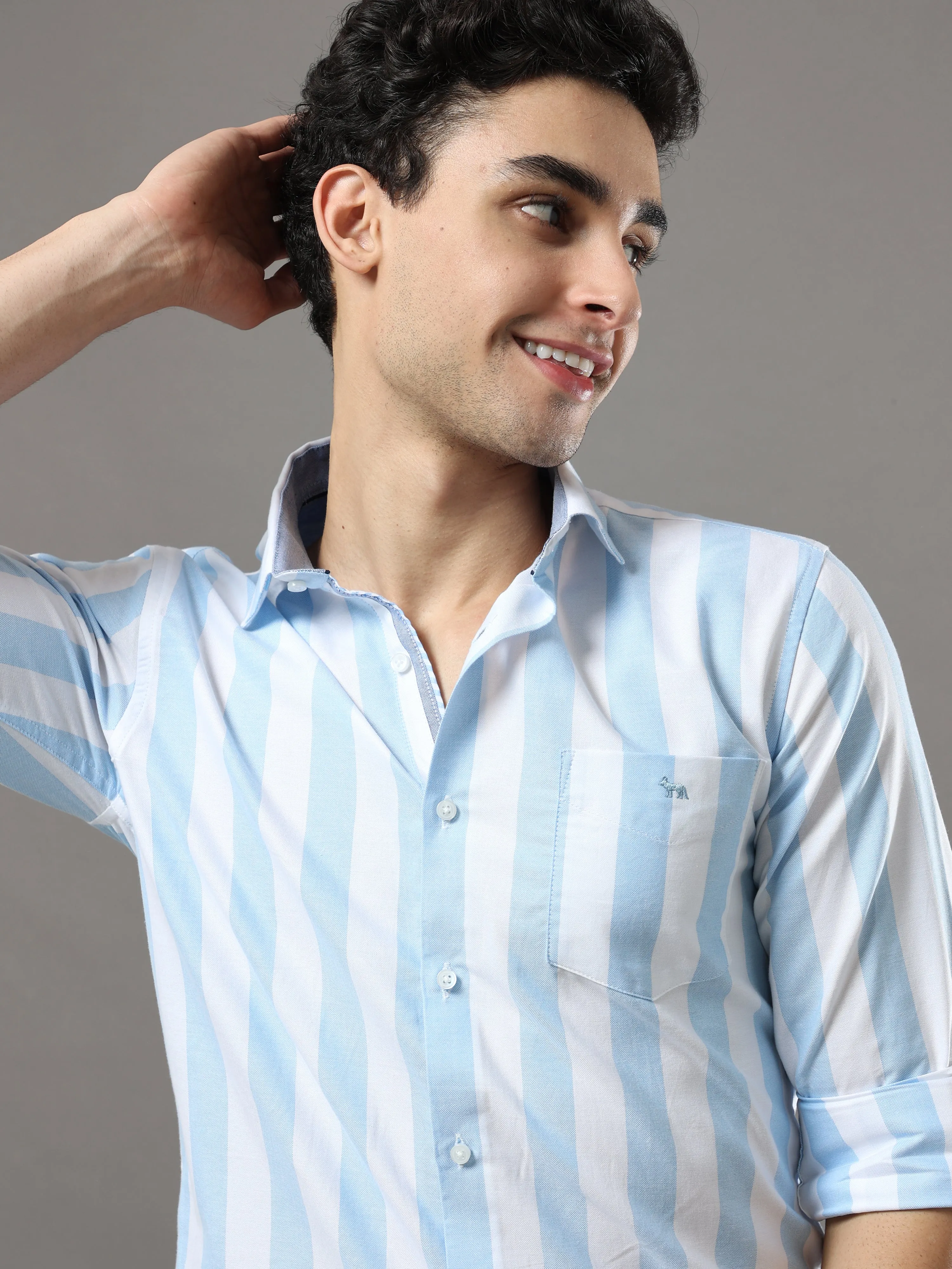 Sky Blue And White Stripes Shirt