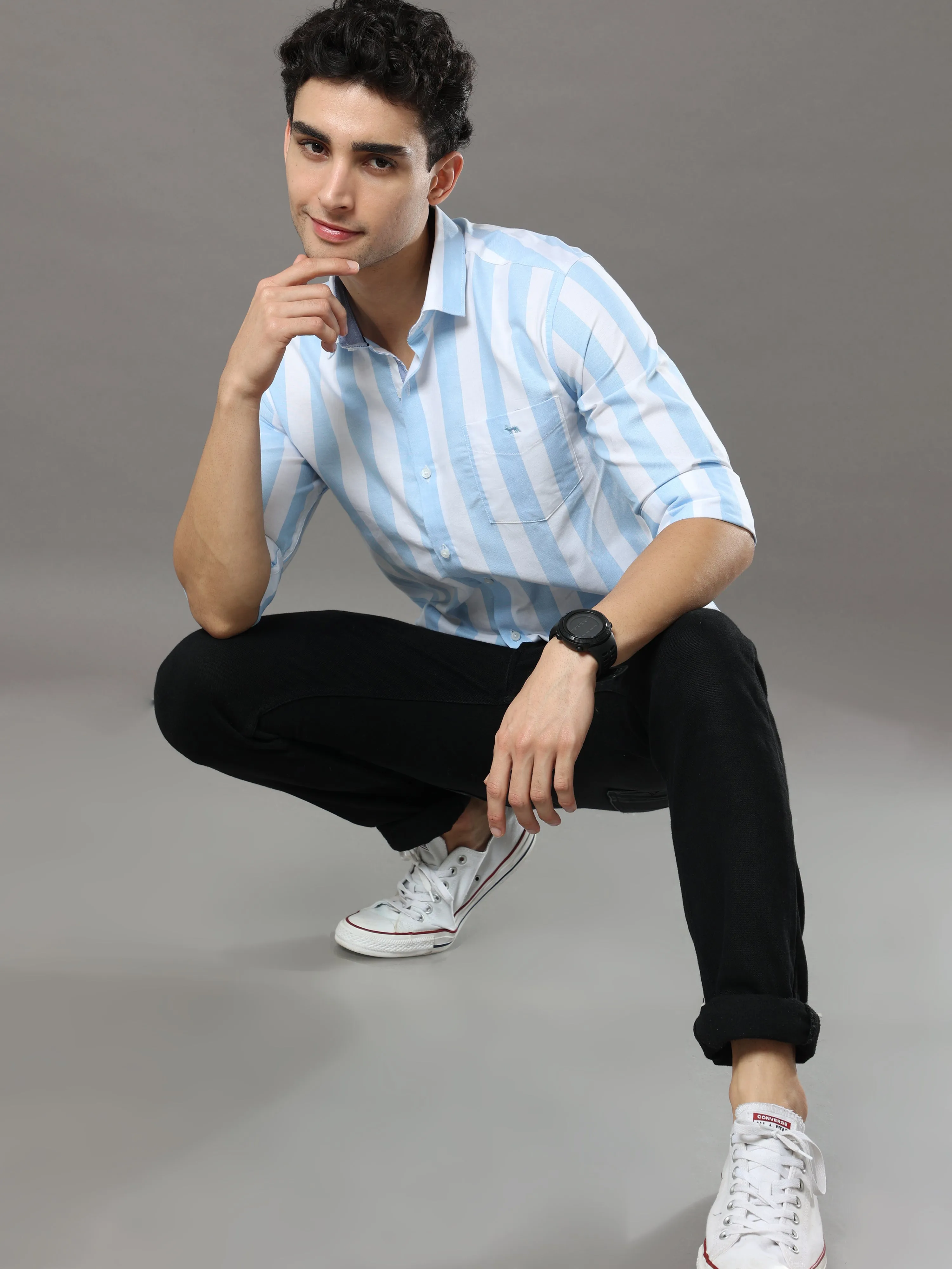 Sky Blue And White Stripes Shirt