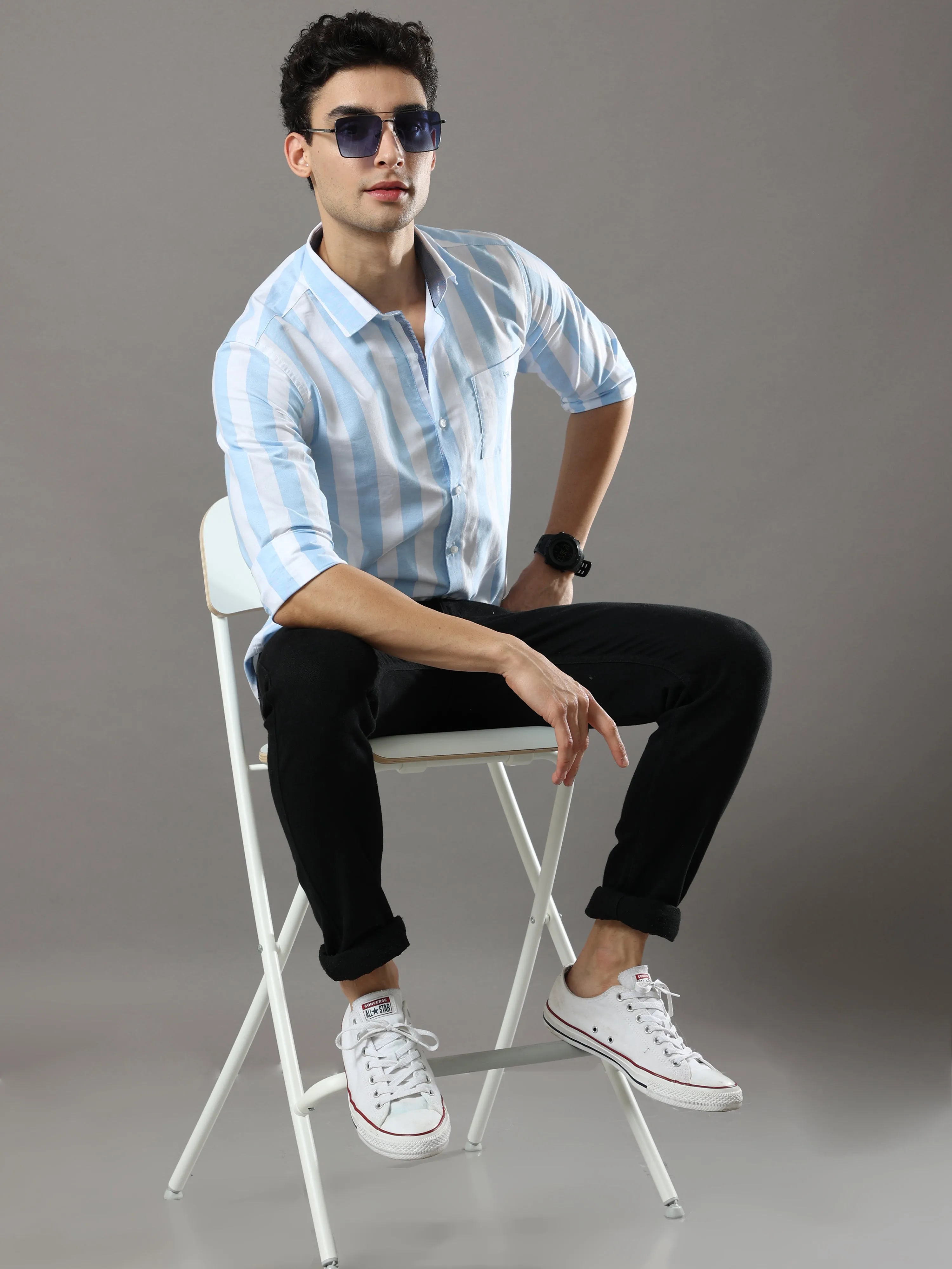 Sky Blue And White Stripes Shirt