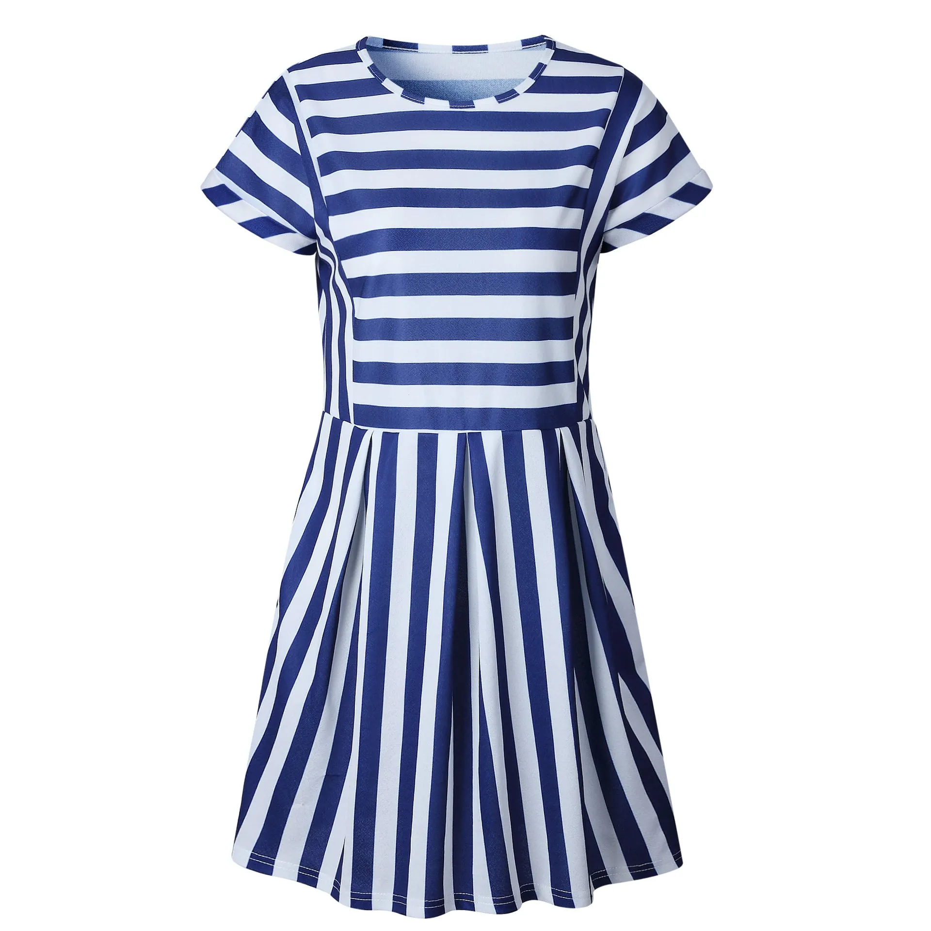 Slimming High Waisted Striped Short Sleeve Swing Dress