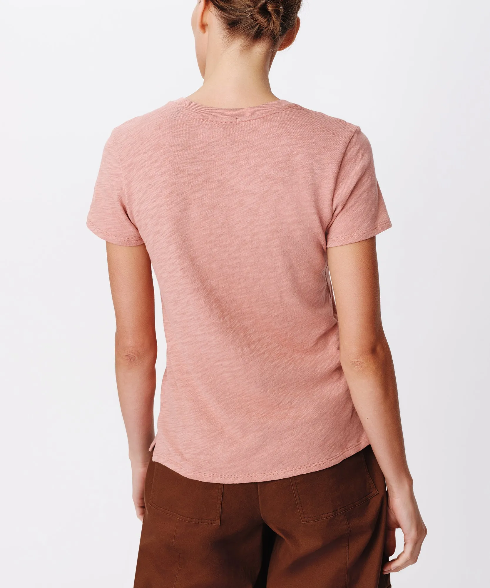 Slub Jersey Schoolboy Short Sleeve Crew Neck Tee - Faded Rosewood