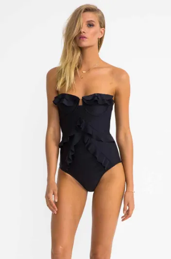 Underwire Frill One Piece - Matte Black