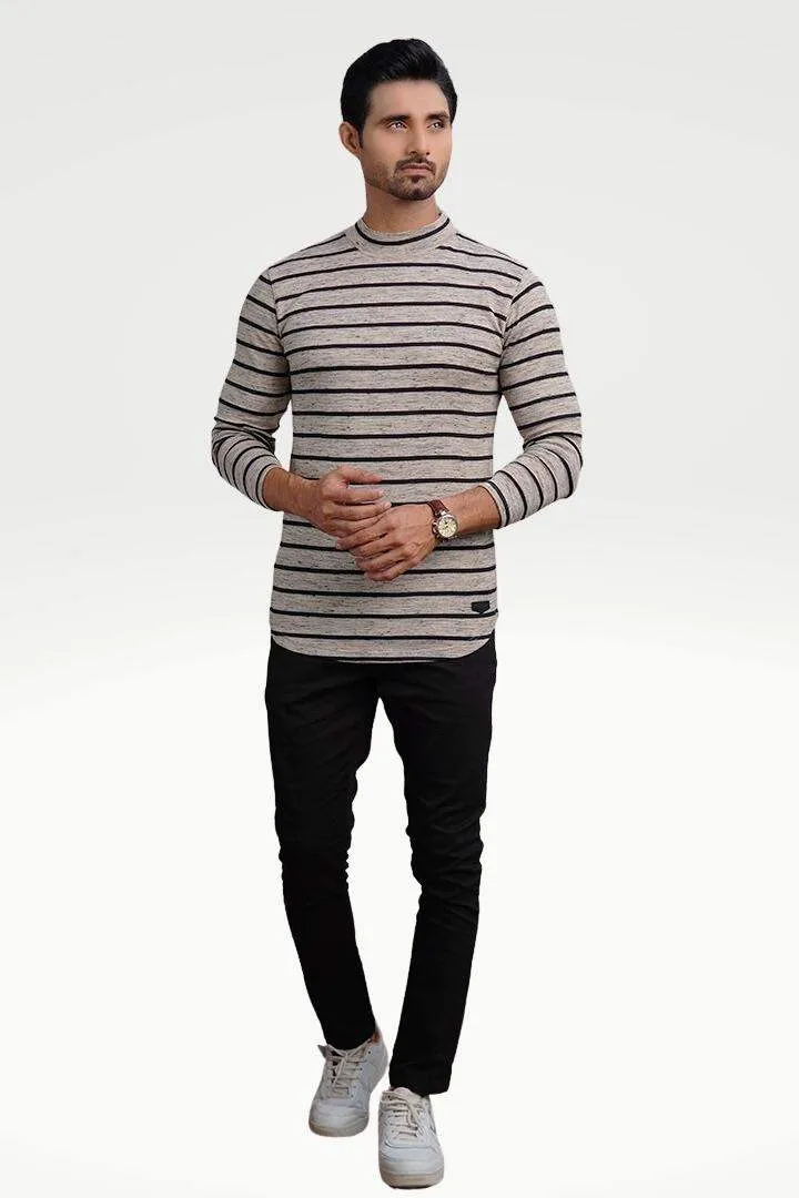 Vanilla Whisper Mock Neck Striped Sweatshirt