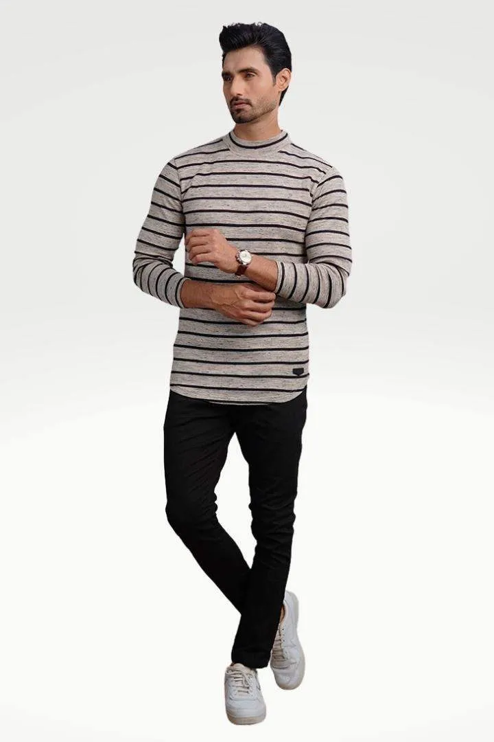 Vanilla Whisper Mock Neck Striped Sweatshirt