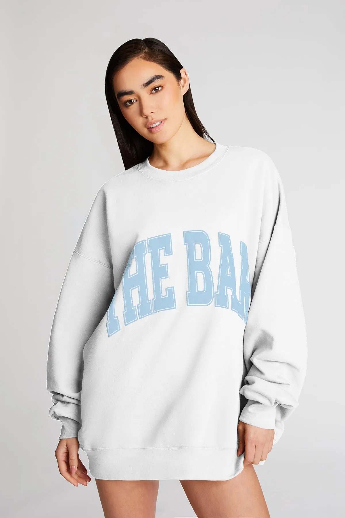 VARSITY SWEATSHIRT WHITE/BABY BLUE