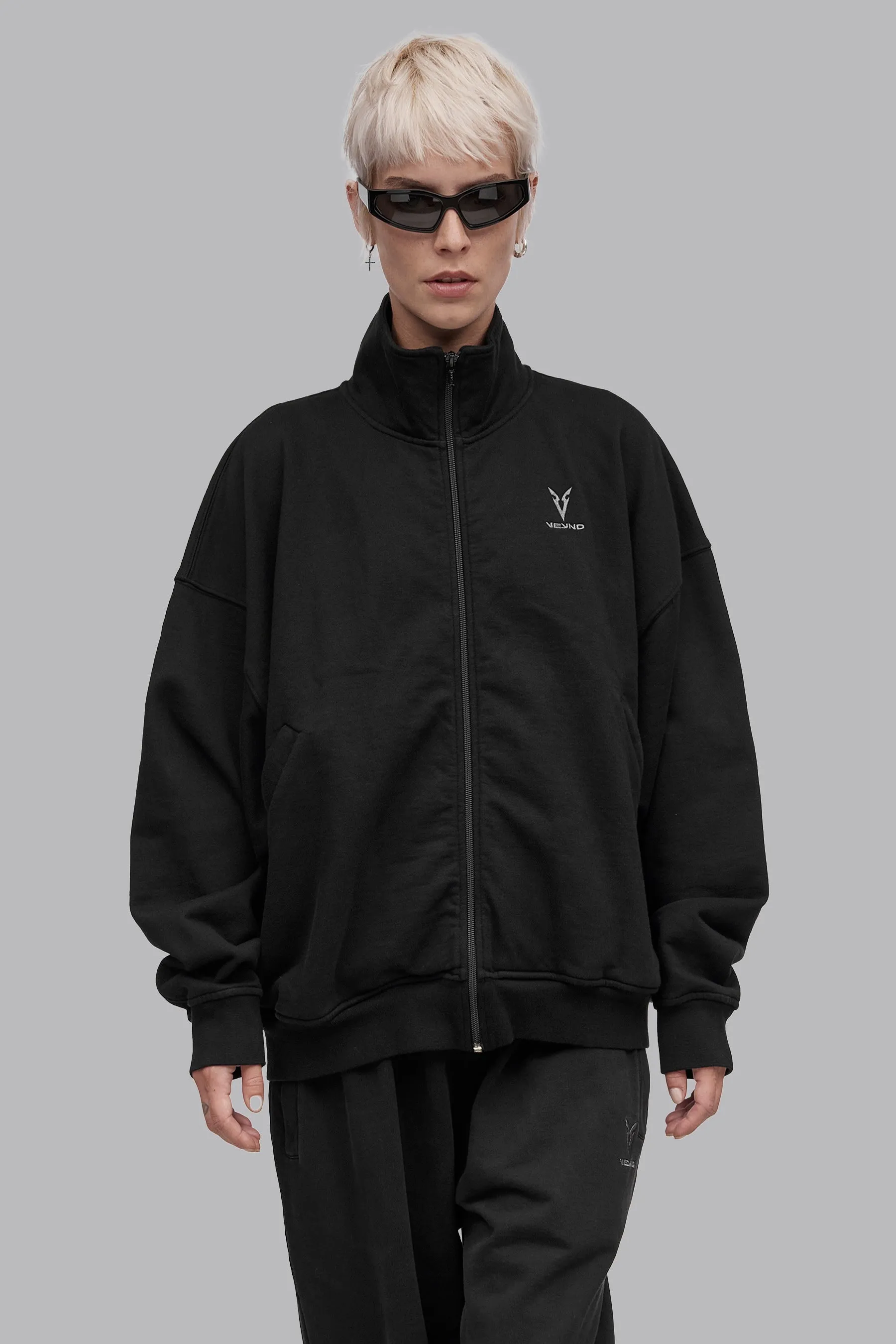 V_LYFE420 BOXY ZIP SWEATER - Black