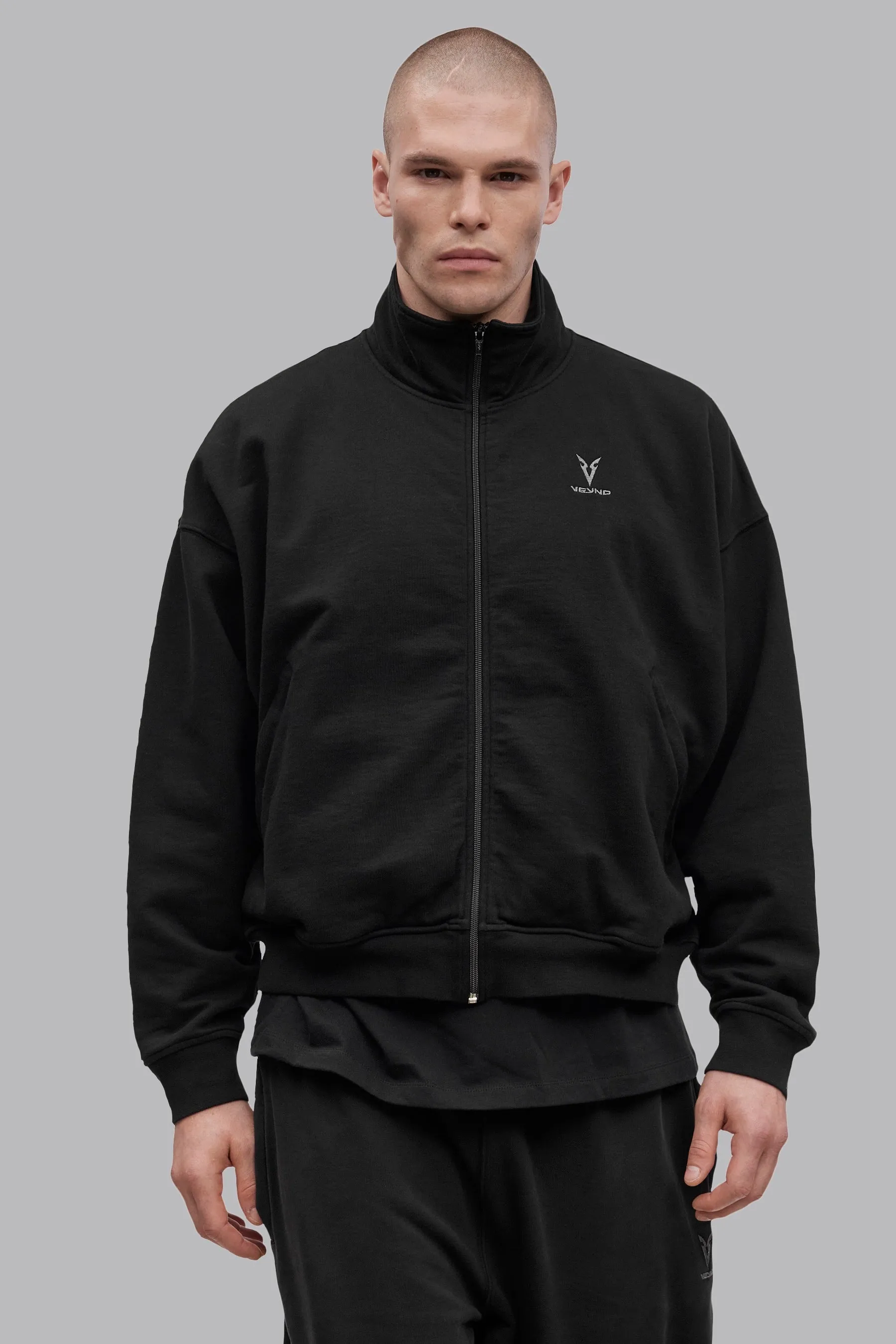 V_LYFE420 BOXY ZIP SWEATER - Black