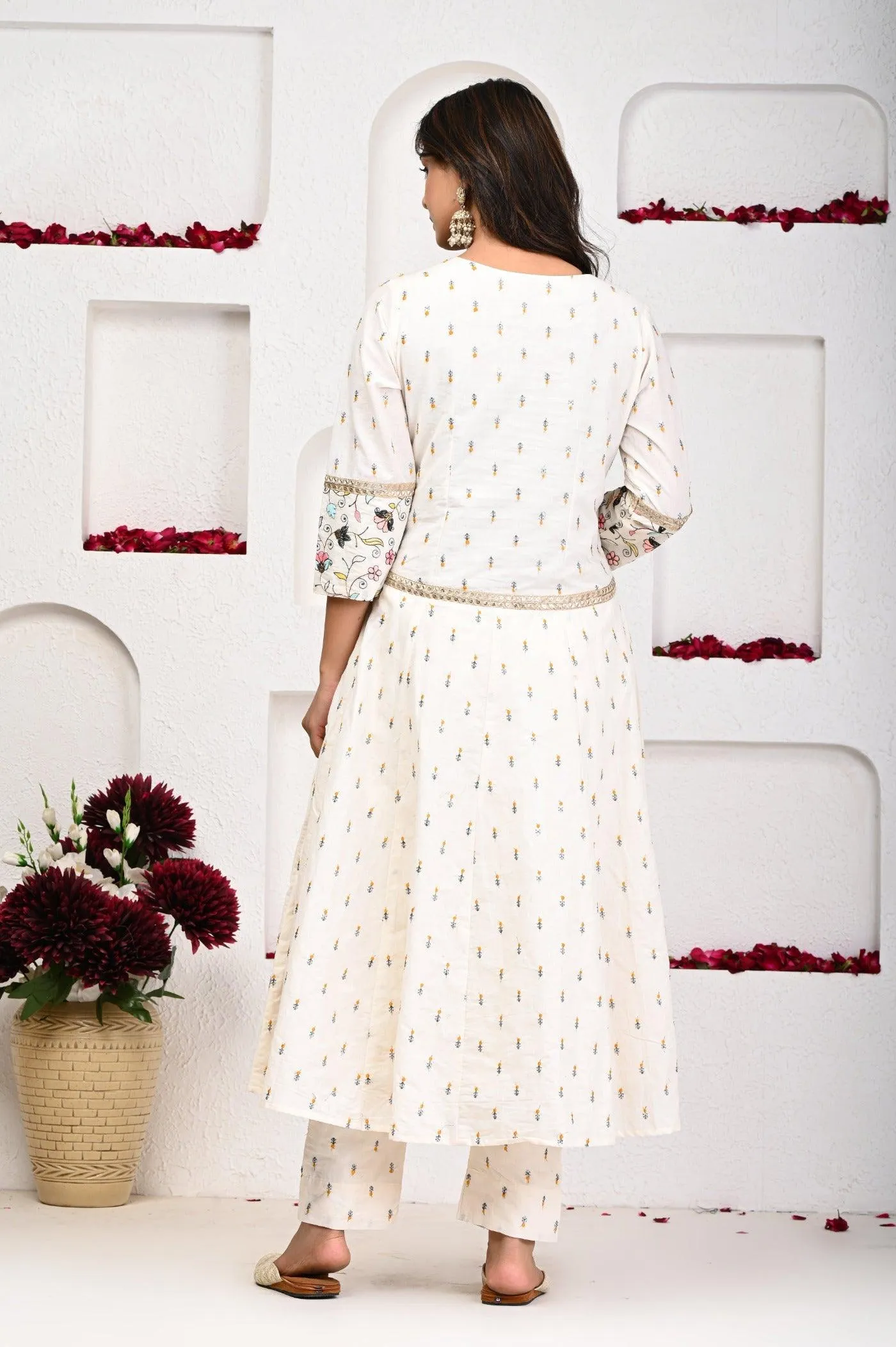 White Anarkali Two Piece Set: Pure Simplicity in Cotton