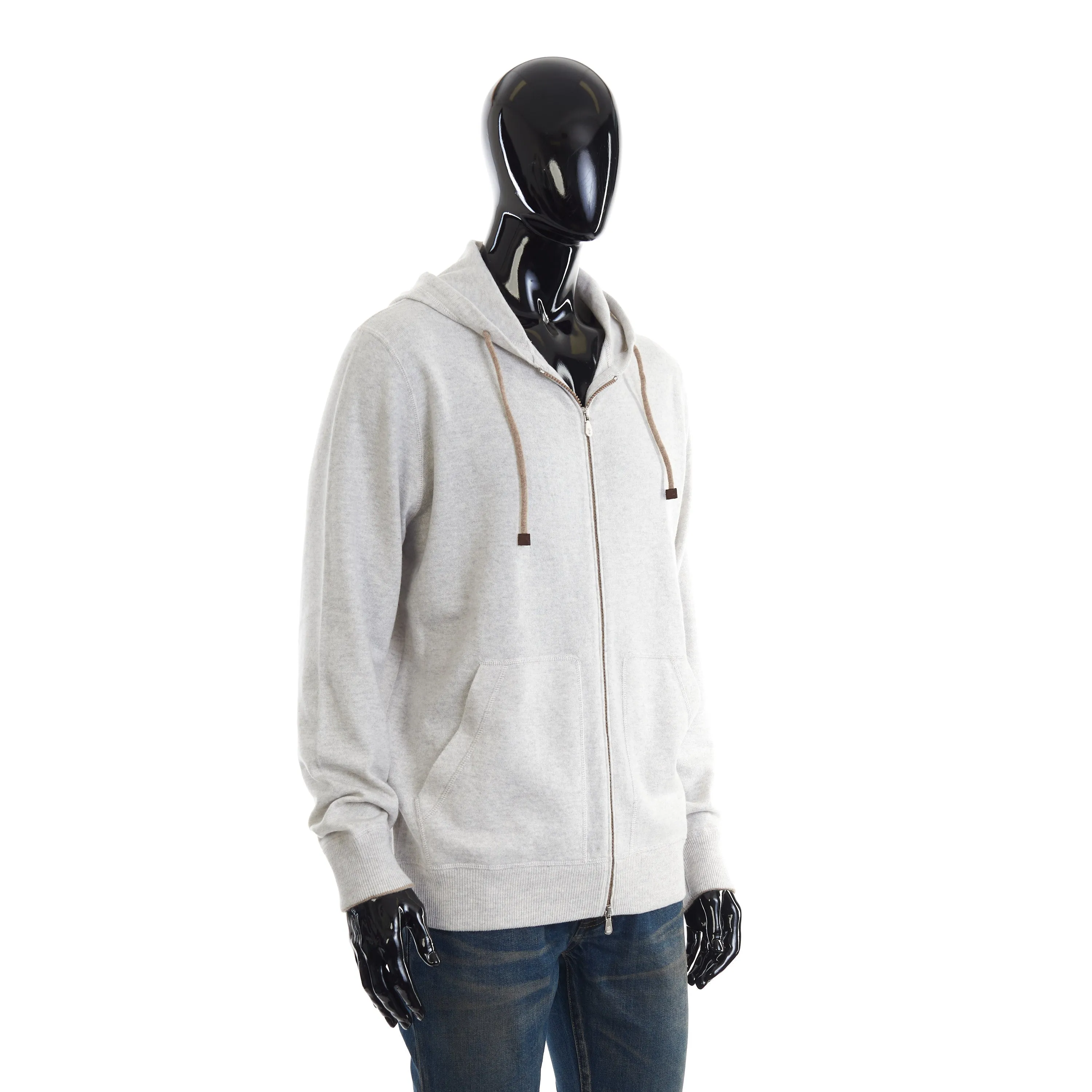 White Cashmere Sweatshirt-Style Cardigan With Hood