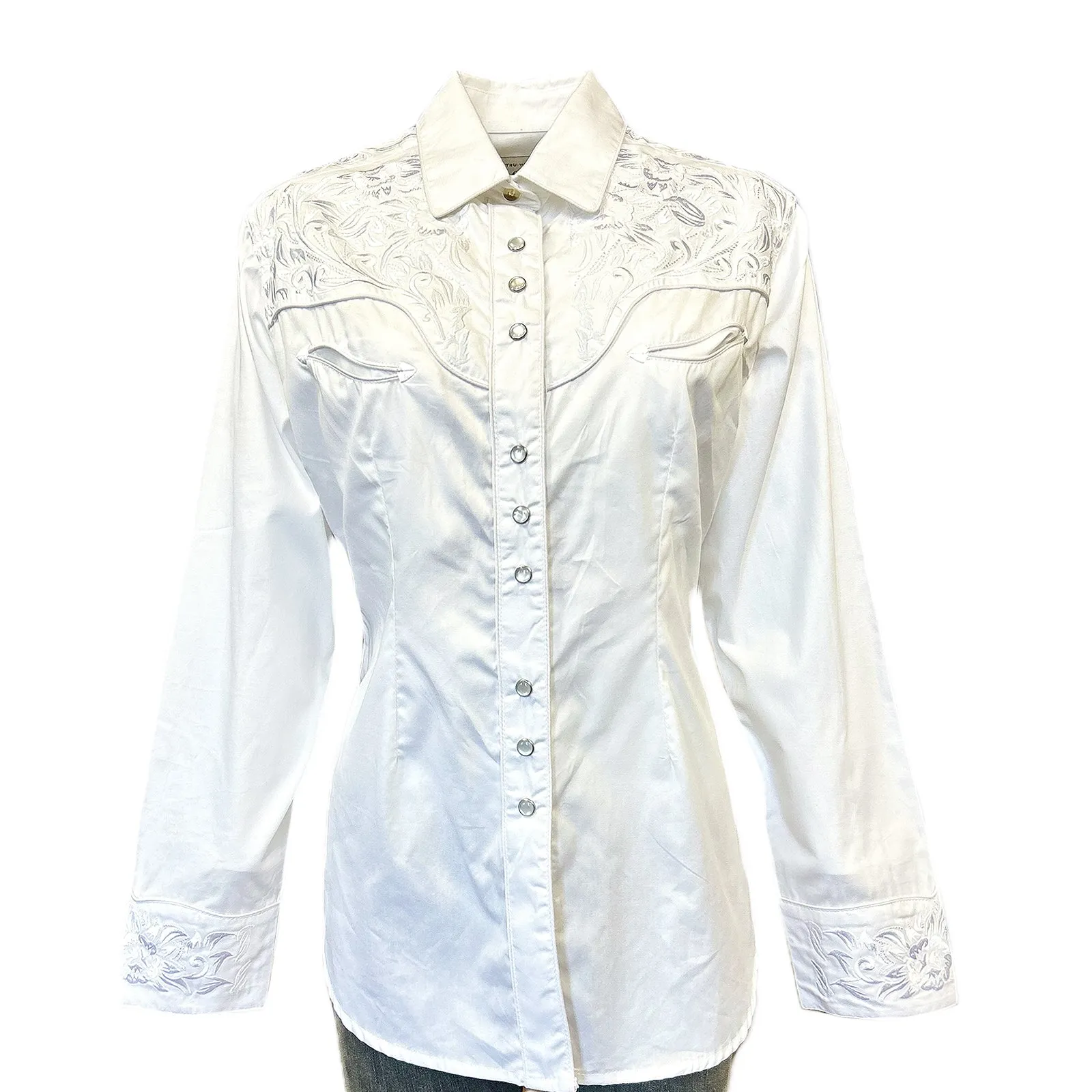 Women's Vintage Tooling Embroidery White-on-White Western Shirt