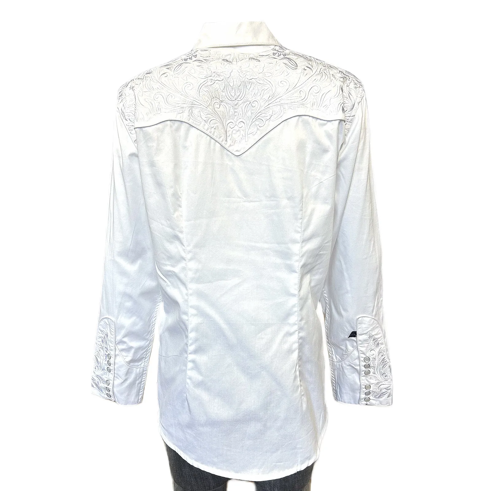 Women's Vintage Tooling Embroidery White-on-White Western Shirt