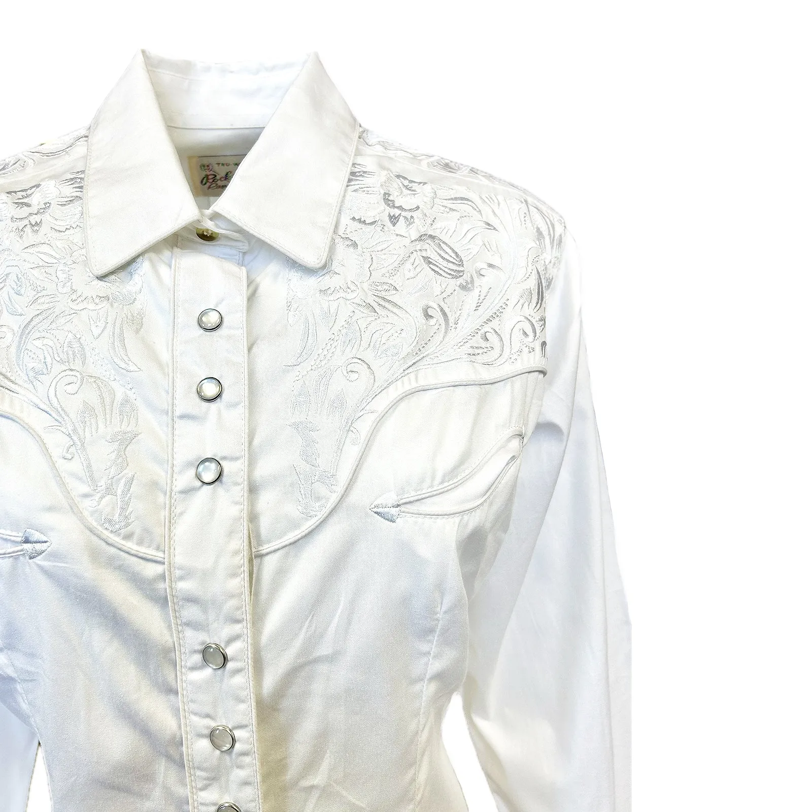 Women's Vintage Tooling Embroidery White-on-White Western Shirt